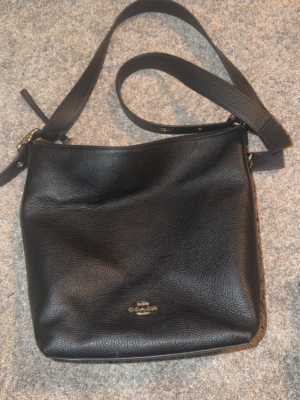 Coach Black Pebbled Leather Crossbody with Gold Logo